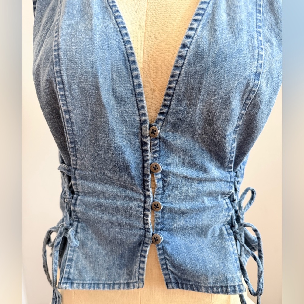 Free People Blue Denim Lace-Up Vest - Picture 2 of 4